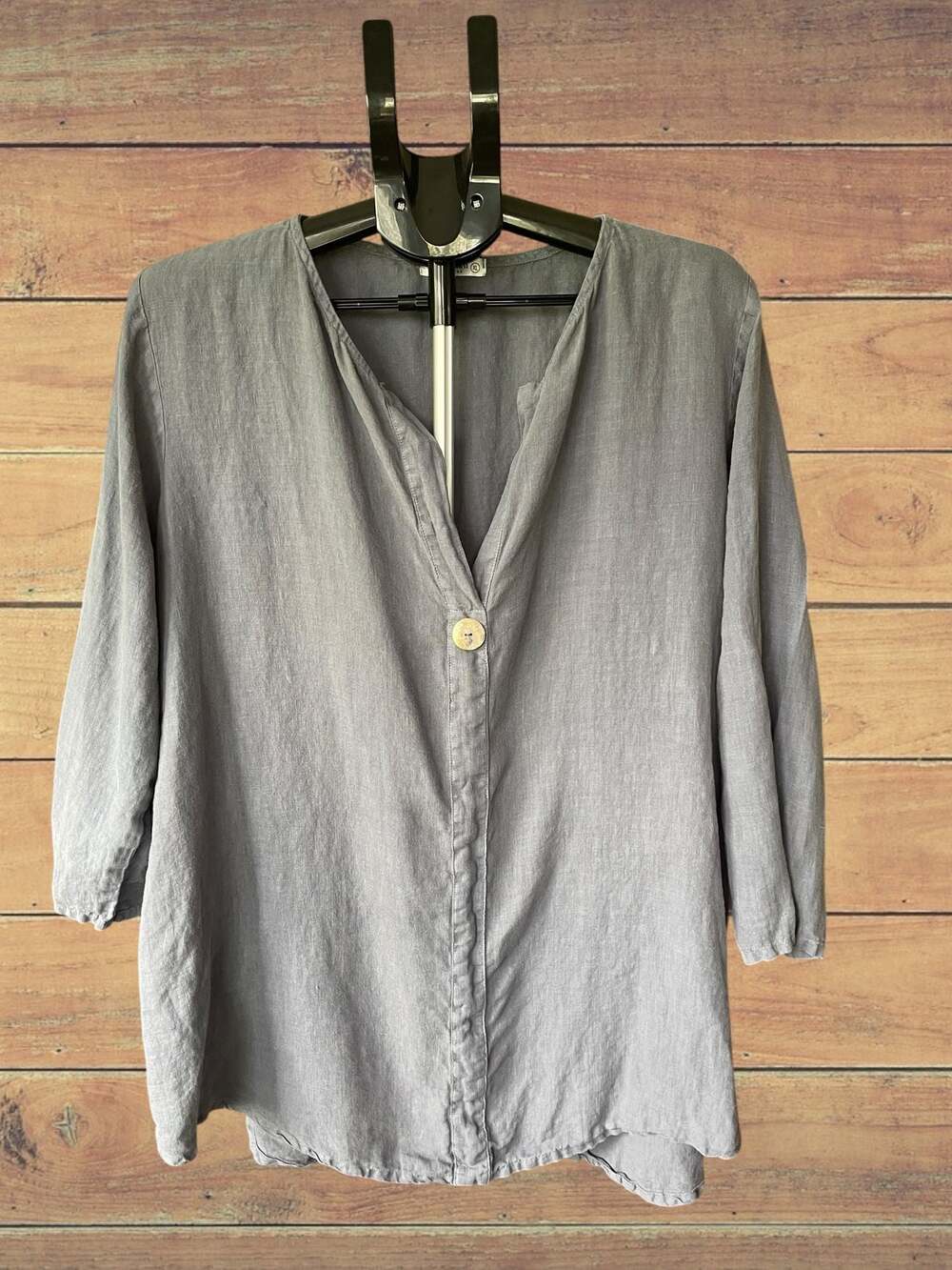 Lagenlook Gray Linen Blouse XL Cotton Lani Relaxed Oversized Minimalist Top